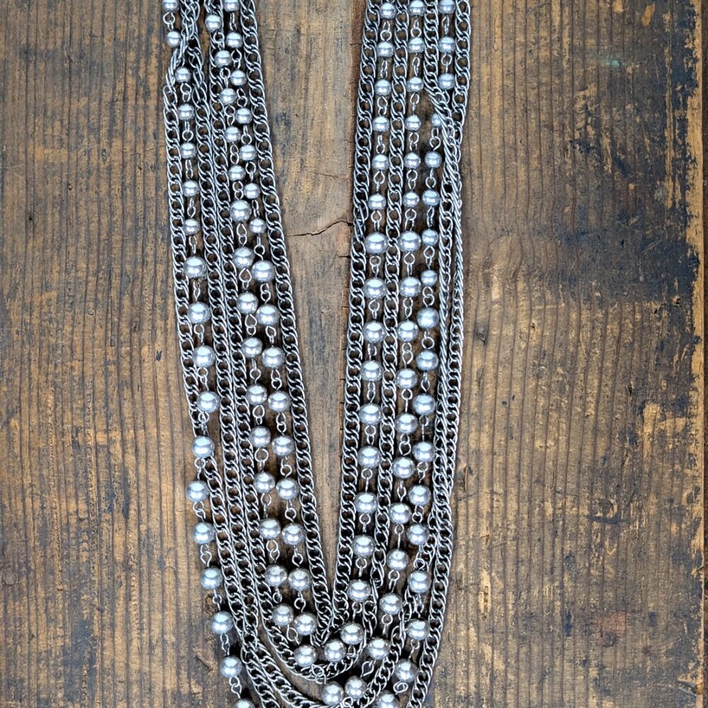 Vintage silver tone bead chain layered necklace - Picture 2 of 4